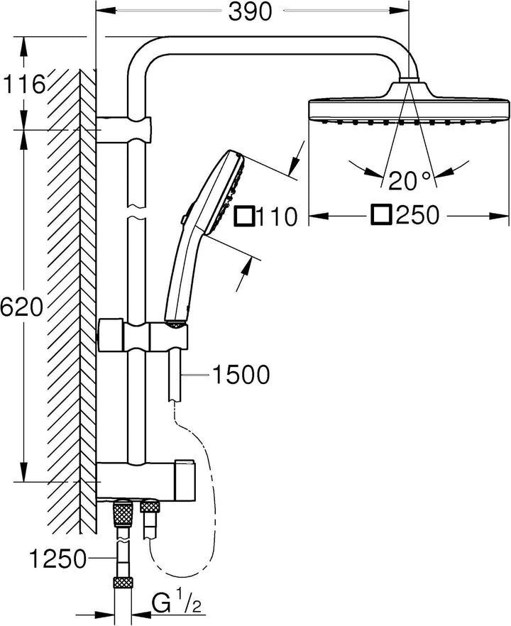 GROHE Vitalio 250, Duschset ohne Armatur, wassersparend, 8l pro Min (Regendusche für vorhandene Dusc