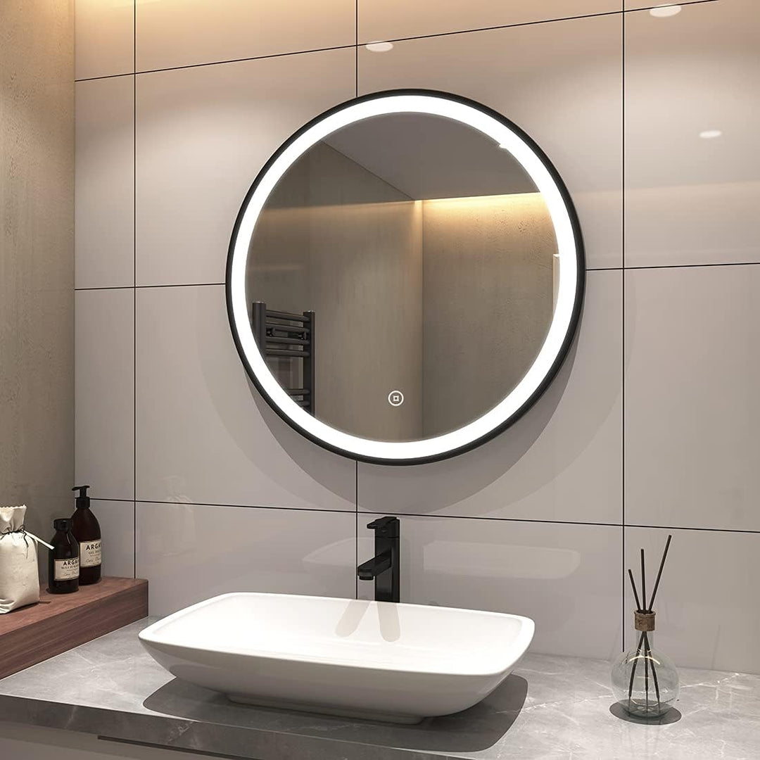 S'AFIELINA Badspiegel Rund mit Beleuchtung 70cm Durchmesser LED Badspiegel mit Touchschalter Dimmbar