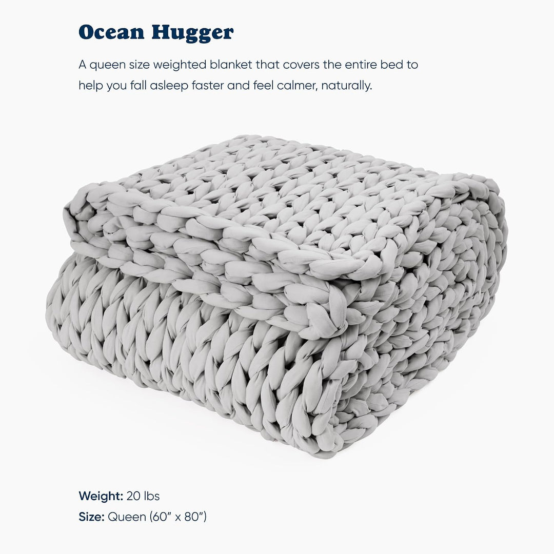 Bearaby Gewichtete Kuscheldecke, 9 kg, Queen-Size-Grösse (152,4 x 203,2 cm), Mondsteingrau, recycelt