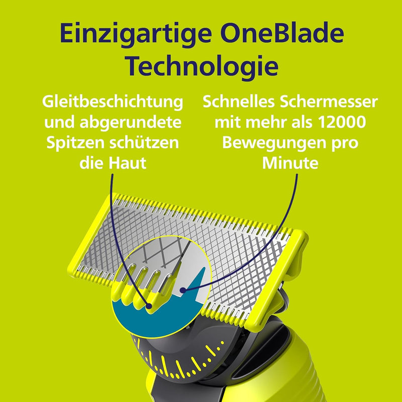 Philips OneBlade 360 Authentische Ersatzklingen für alle OneBlade und OneBlade Pro Modelle, aus lang