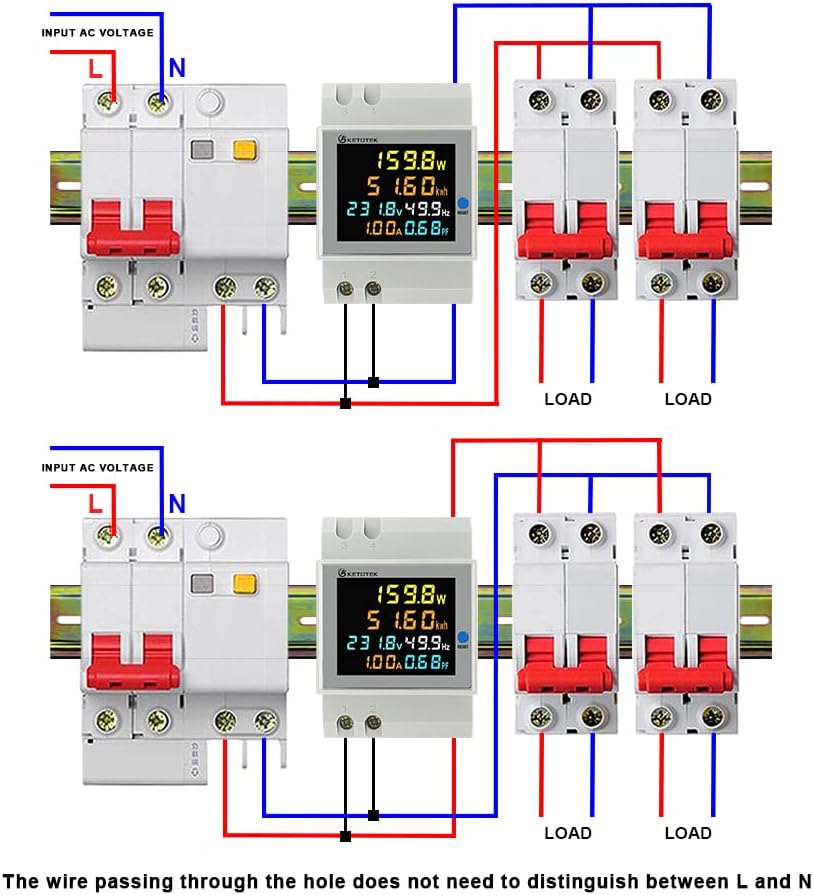 KETOTEK Stromzähler Hutschiene, Digitaler Energiezähler 6in1, AC40-300V 100A Wechselstromzähler KWh