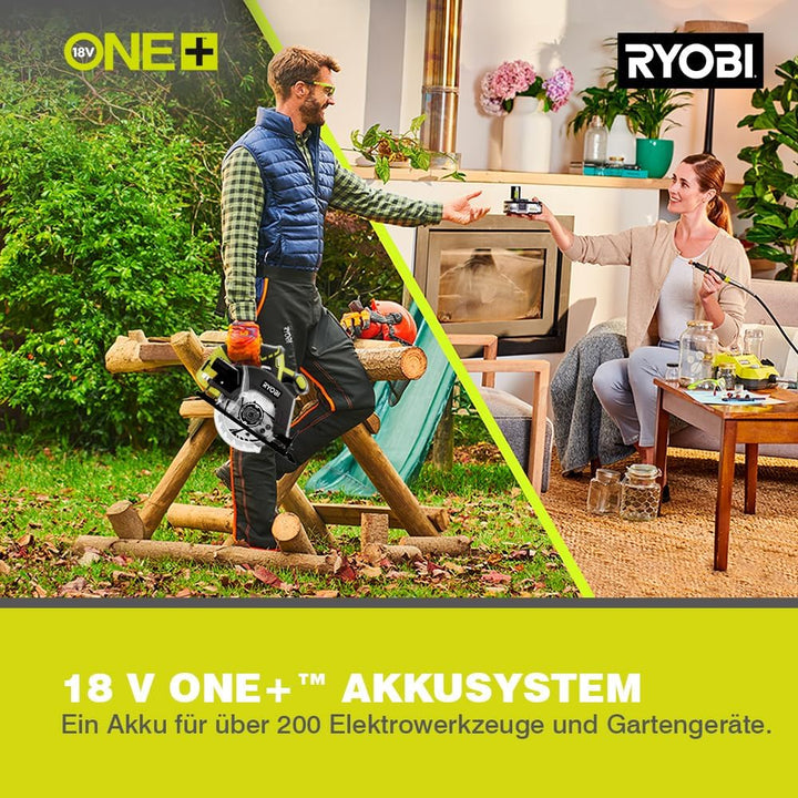 RYOBI 18 V ONE+ Akku-Handkreissäge R18CSP-140GZL (Sägeblatt-Ø 150 mm, Schnitttiefe 90°/45° 45/32 mm,