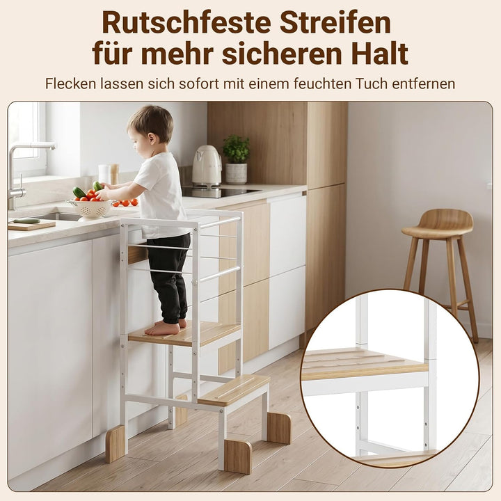 COSYLAND Lernturm ab 1 Jahr Montessori Learning Tower Stahl Stabil, Weiss | Stabiler Toddler Tower m