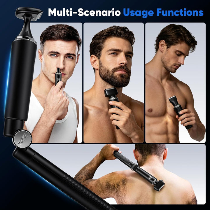 5 in 1 Bodygroom Herren Sets, Elektrisch Rückenrasierer Herren Mens mit Faltbarem Verlängerung Grif,