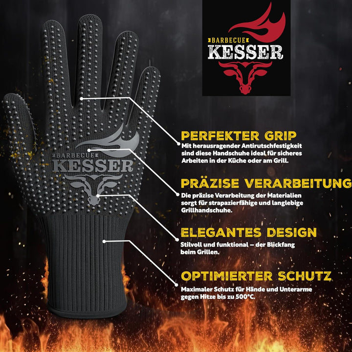 KESSER® Grillhandschuhe hitzebeständig bis 500° XXL | Ofenhandschuhe Atmungsaktiv & mit rutschfestem