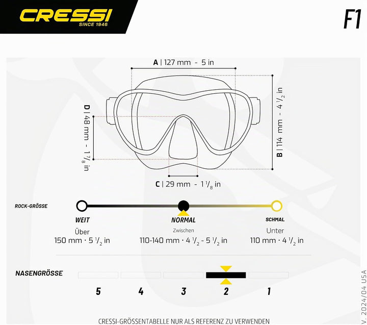 CRESSI F1 - Rahmenlose Maske F1 oder Combo Set Rahmenlose Maske + Schnorchel Dry zum Tauchen und Sch
