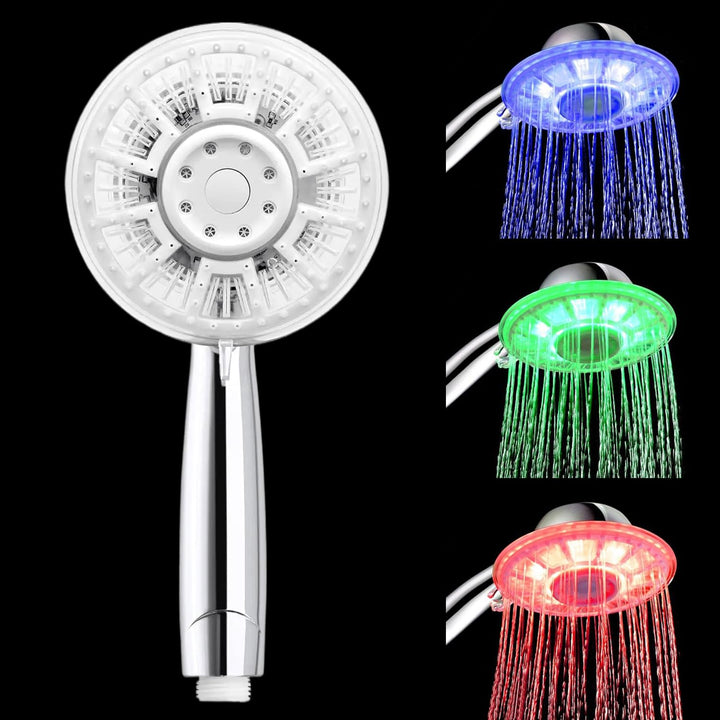 Duschkopf LED Temperatur, 2 Duschmodi Duschkopf mit Lichter, 12,5cm LED Duschkopf mit 7 Farbwechsel