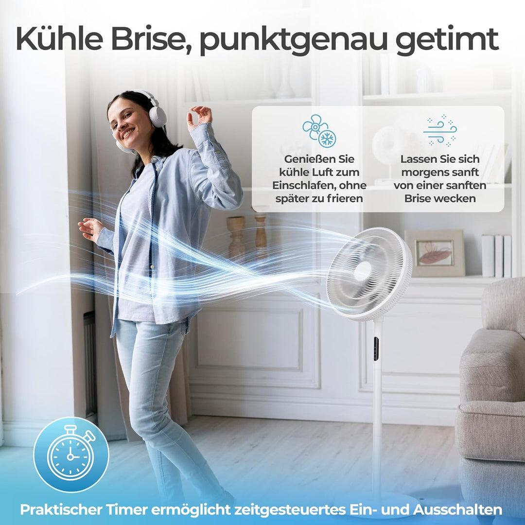 KLAMER Standventilator leise, stromsparender DC Standventilator mit Fernbedienung, 12 Geschwindigkei