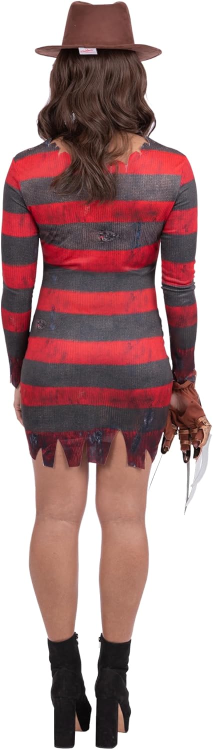 Smiffys A Nightmare on Elm Street Freddy Krueger Damen Kostüm Kleid, offizielles Lizenzprodukt Horro