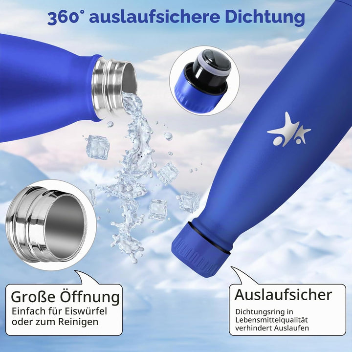 Trinkflasche Edelstahl - 750ml - Thermosflasche, BPA-Frei, Trinkflasche Sport - Auslaufsicher Wasser