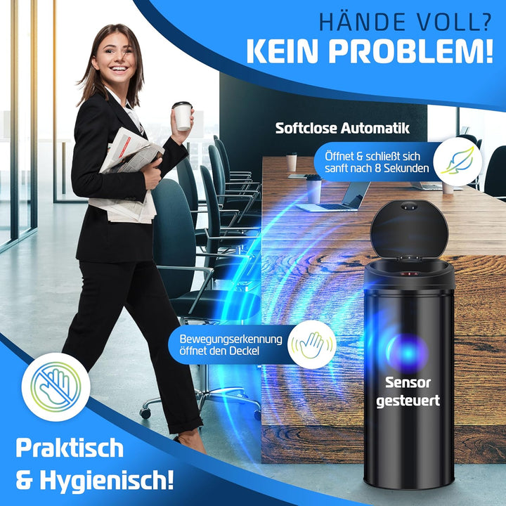 KESSER® Sensor Mülleimer ✓ Automatik ✓ Abfalleimer ✓ Abfall | EDELSTAHL | Farbe: Schwarz | Grösse: 4