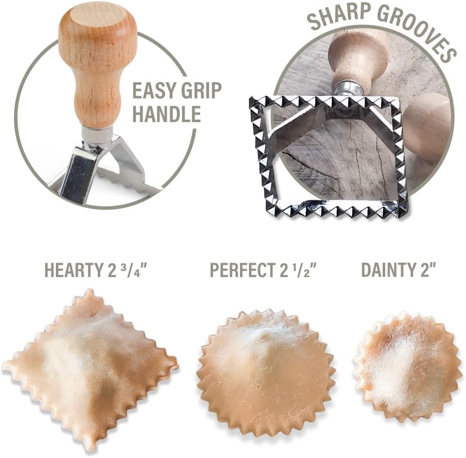 Einfaches Ravioli-Starterset | Geschenkset 3 Ravioliformen + Rezeptbuch | Pressanleitung für Ravioli