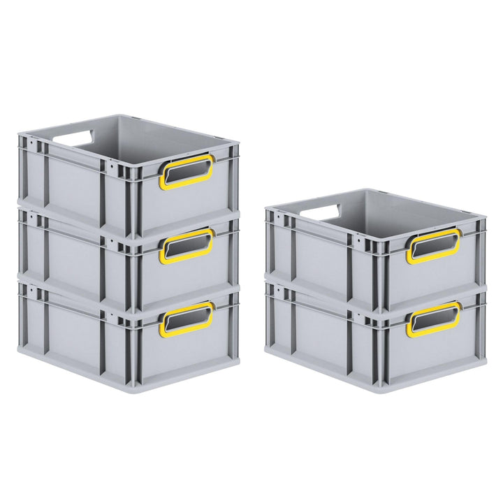 SparSet 5x Eurobox NextGen Color | HxBxT 17x30x40cm | 16 Liter | Griffe gelb offen | Glatter Boden |