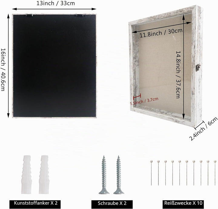 GraduationMall Vitrine mit Rahmen aus Leinen, 33 x 40 cm, Weiss, für Hochzeiten, Erinnerungsstücke,
