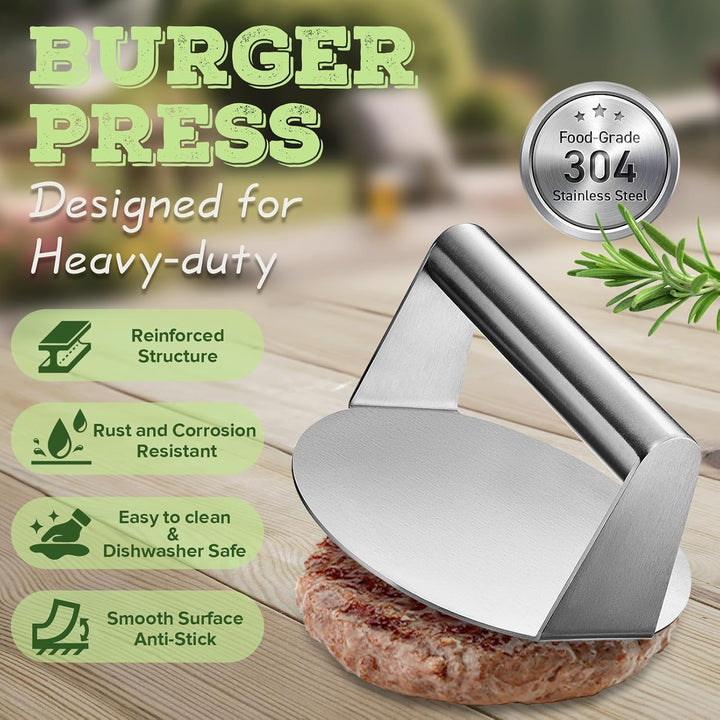 Smash Burger Set 5-TLG, Grillspachtel Set aus Edelstahl für Grillplatte Teppanyaki, Plancha Grill Zu