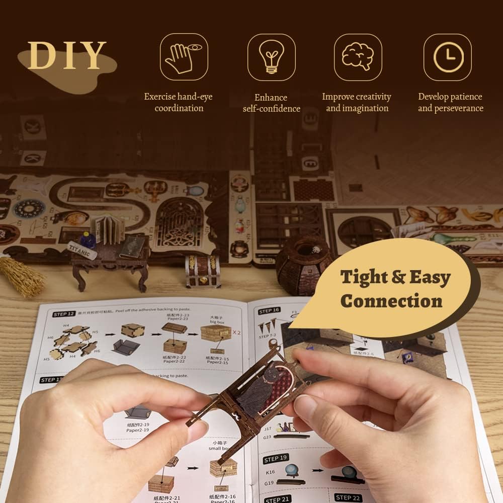 CUTEBEE DIY Book Nook Kit–Puppenhaus Miniatur Haus Kit mit Möbeln und LED-Licht, Booknook Bausätze f