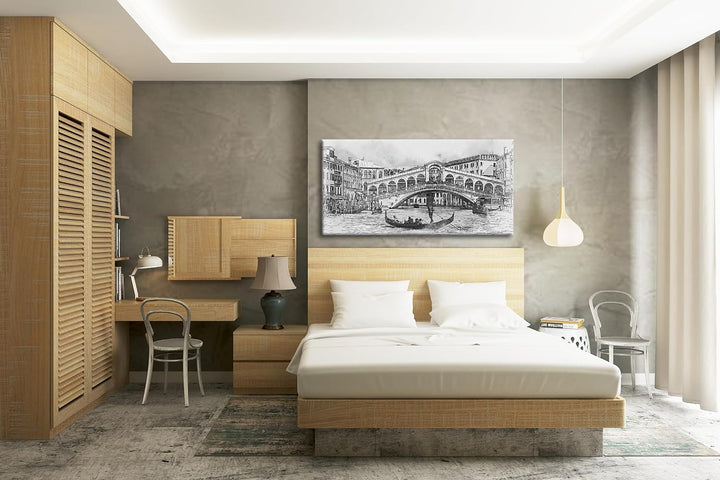 Venedig und seine traumhaften Gondelfahrten Panorama 120x60 cm Effekt: Schwarz/Weiss als Leinwandbil
