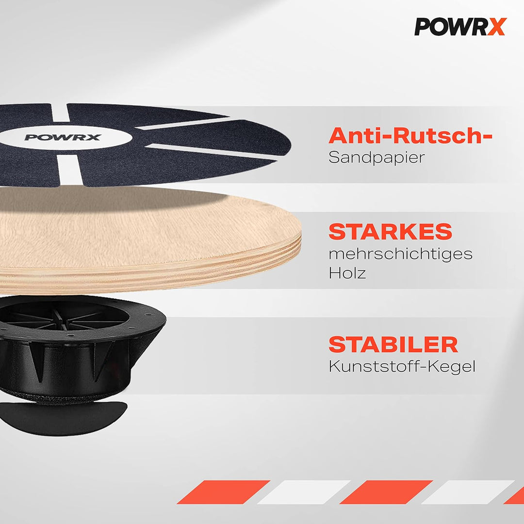 POWRX Balance Board aus Holz - Gleichgewichtstrainer | Bewegungskreisel für Physiotherapie inkl. Wor