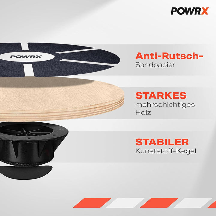 POWRX Balance Board aus Holz - Gleichgewichtstrainer | Bewegungskreisel für Physiotherapie inkl. Wor