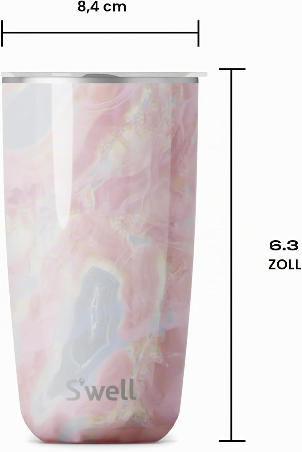 S'well Tumbler mit Deckel, 530ml, Geode Rose, BPA/BPS-freier dreifach vakuumisolierter Reisebecher m