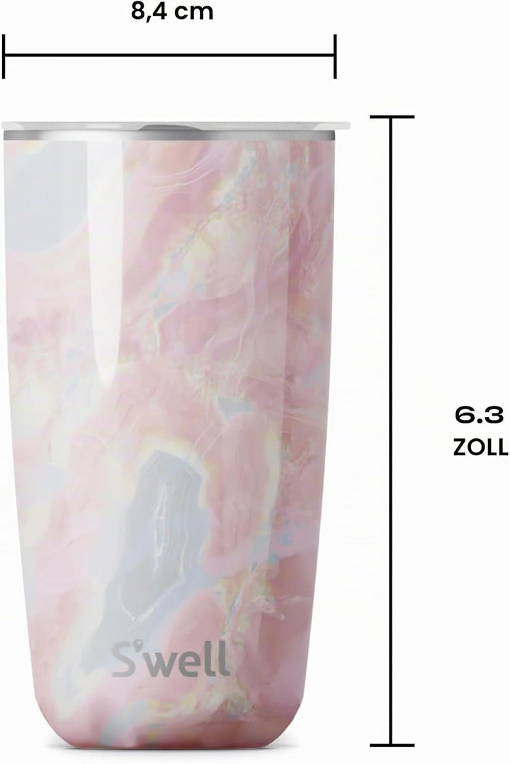 S'well Tumbler mit Deckel, 530ml, Geode Rose, BPA/BPS-freier dreifach vakuumisolierter Reisebecher m