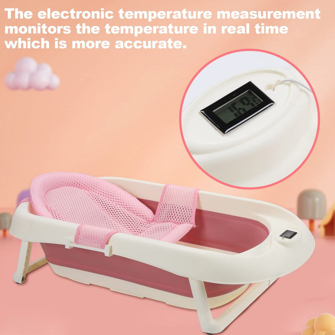 50L Baby Badewanne, Faltbare babywanne mit Anti Stütze, baby wanne mit Echtzeit-Temperaturmessung, B