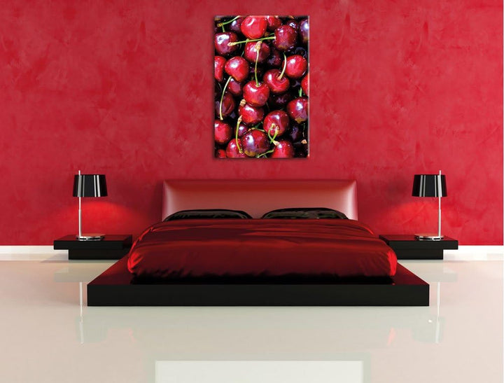 Cherry Kirschen Fruit, Format: 100x70 auf Leinwand, XXL riesige Bilder fertig gerahmt mit Keilrahmen