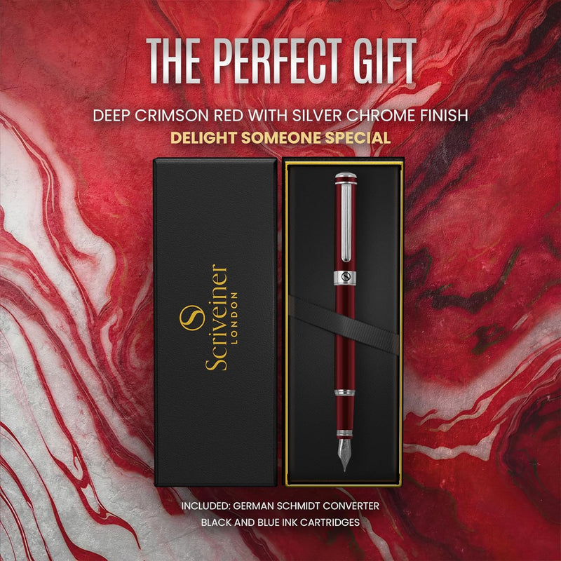 Scriveiner Deep Crimson Red Füllhalter Chromapplikationen, Schmidt-Feder (fein), bestes Geschenk für