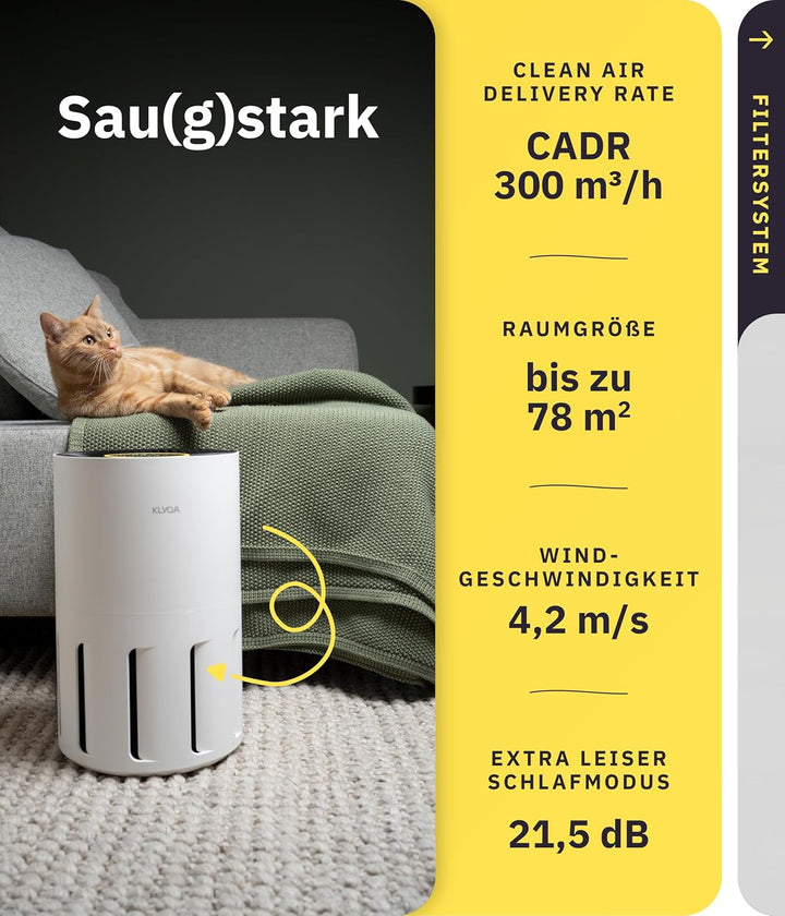 Luftreiniger Allergiker 360° HEPA-Filter Pet entfernt 99,99% der Tierhaare, Staub & Pollen I 300 CAD