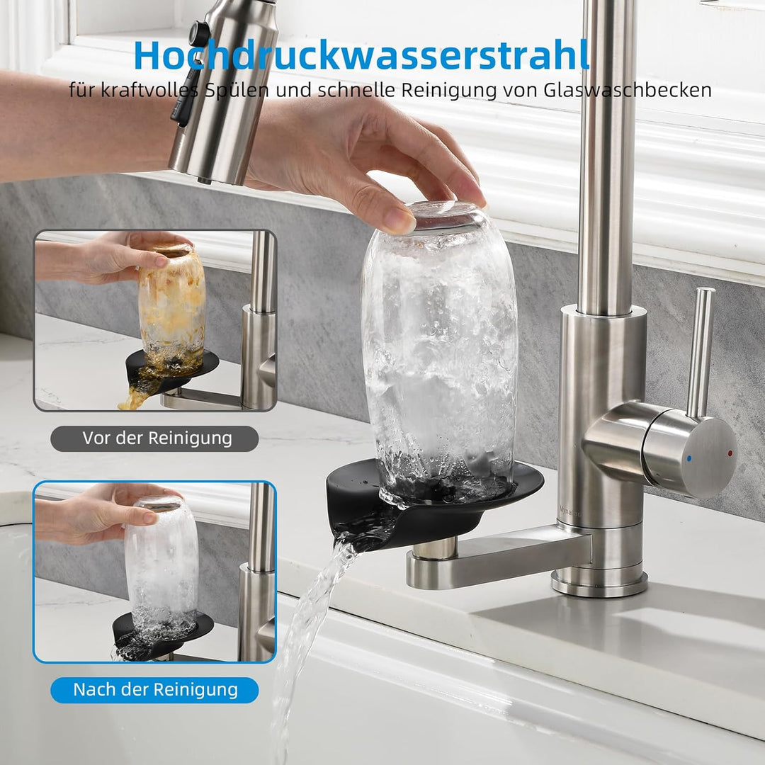 3 Wege Wasserhahn Küche Mynaiad Wasserfilter Glasspüler Ausziehbar Dual-Auslauf,360°-Drehung Küchena