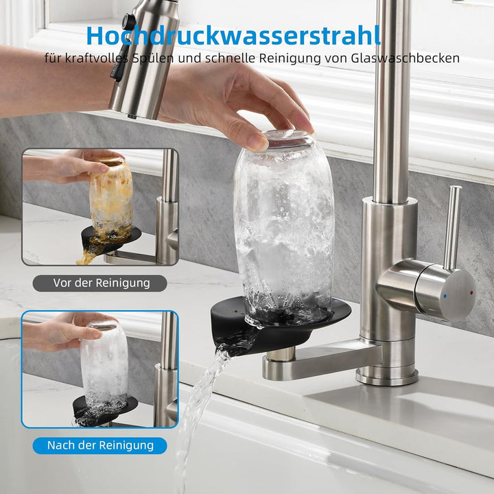 3 Wege Wasserhahn Küche Mynaiad Wasserfilter Glasspüler Ausziehbar Dual-Auslauf,360°-Drehung Küchena