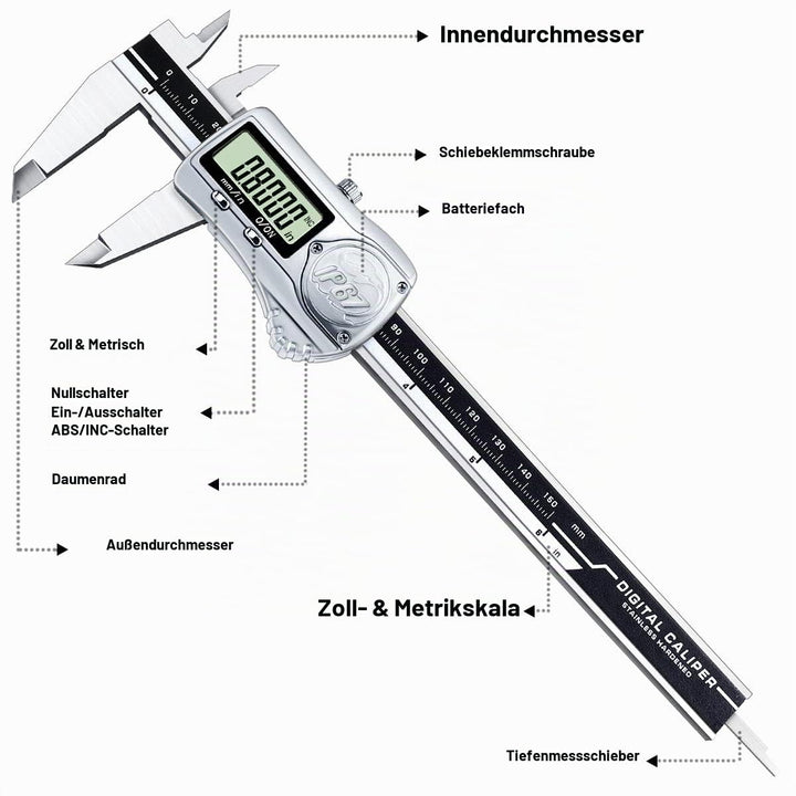 Kynup IP67 Wasserdichter Messschieber Digital, 150mm Schieblehre mit Absoluten Origin, Schieblehre D