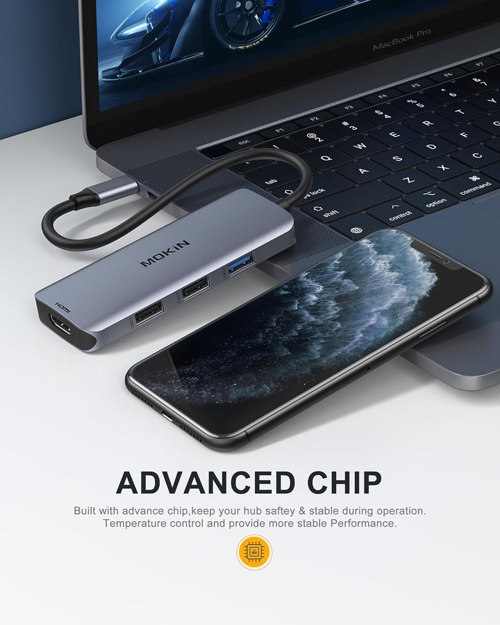 MOKiN USB C Hub Dual hdmi, 6 in 1 Multiport Adapter USB C 2 HDMI mit 2 Monitore-Anschlüssen 4K, 3 US