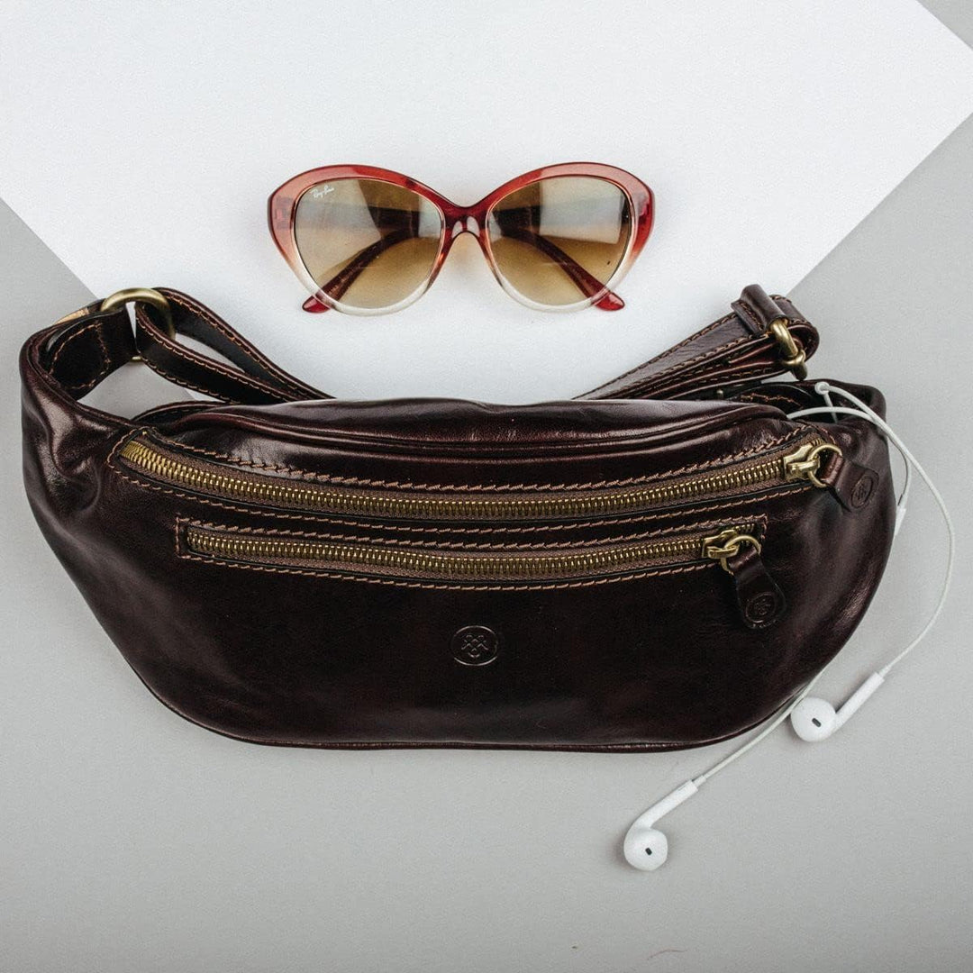 Maxwell-Scott Italienische Herren Leder Bauchtasche Centolla in Cognac Braun, Cognac Braun