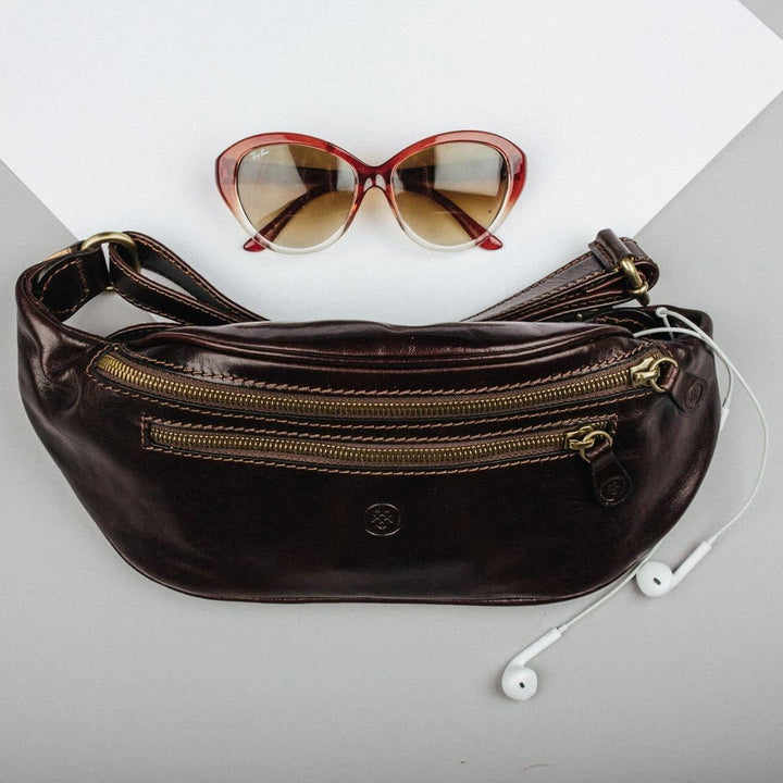 Maxwell-Scott Italienische Herren Leder Bauchtasche Centolla in Cognac Braun, Cognac Braun