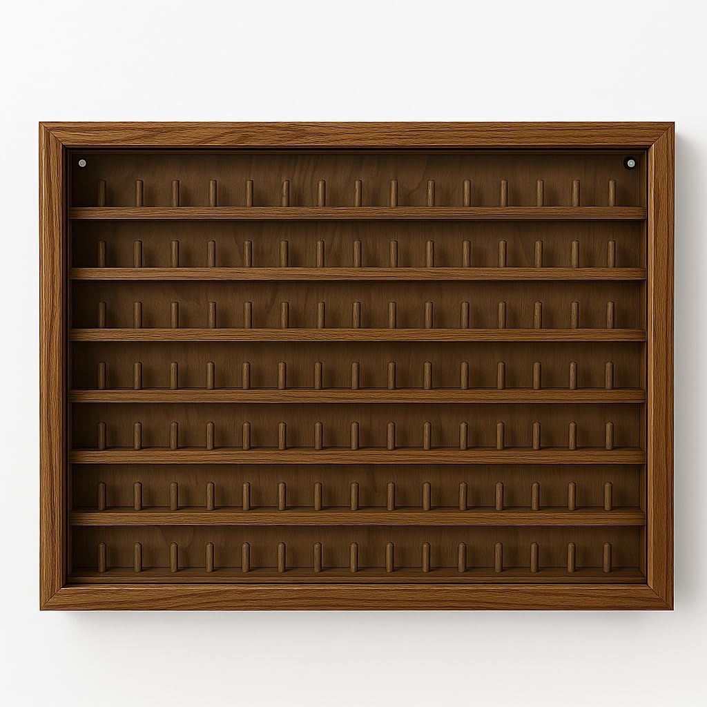 Vitrine Fingerhut-Kollektion, Eichenlack, verschiedene Grössen, 98 Fingerhüte 98 DEDALES, 98 DEDALES