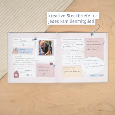 mintkind® "Unsere Familie" Erinnerungsalbum I Familien Geschenk I Familien-Buch zum ausfüllen | Foto