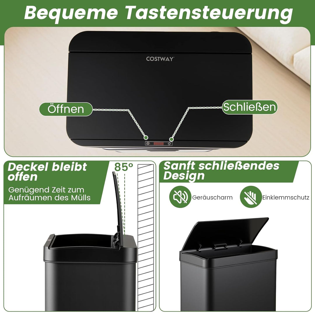 COSTWAY Mülleimer 3 Fächer, 56L Mülltrennsystem inkl. 2 ausnehmbaren Abfallbehältern, 2 x 10L + 36 L