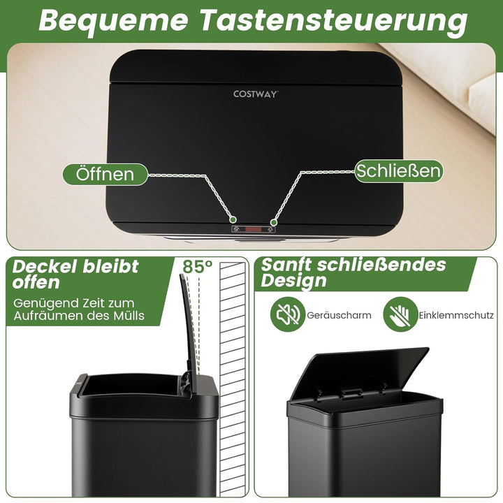 COSTWAY Mülleimer 3 Fächer, 56L Mülltrennsystem inkl. 2 ausnehmbaren Abfallbehältern, 2 x 10L + 36 L