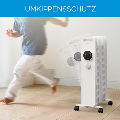 Midea Ölradiator 2000W, Heizlüfter Energiesparend Leise, Heizkörper mit 9 Rippen, Einstellbarem Ther