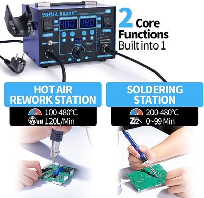 YIHUA 862BD+ SMD-Heissluft-Nachbesserungsstation und Lötstation, 2-in-1 Station mit Temperaturstabil