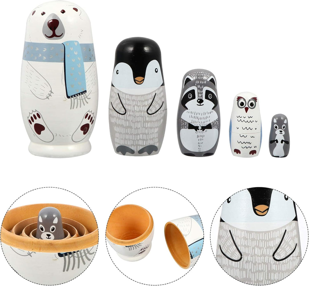 HEALLILY 5 Stück Matryoshka Babuschka Holz Klassisch Russische Matroschka Puppen Bär Figur Verschach