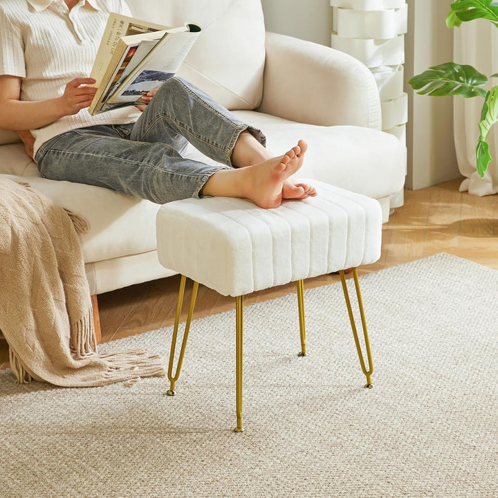 IBUYKE Velvet Rechteckiger Fussstützenstuhl Ottoman, Make-up Eitelkeits Hocker Beistelltisch, Samt S