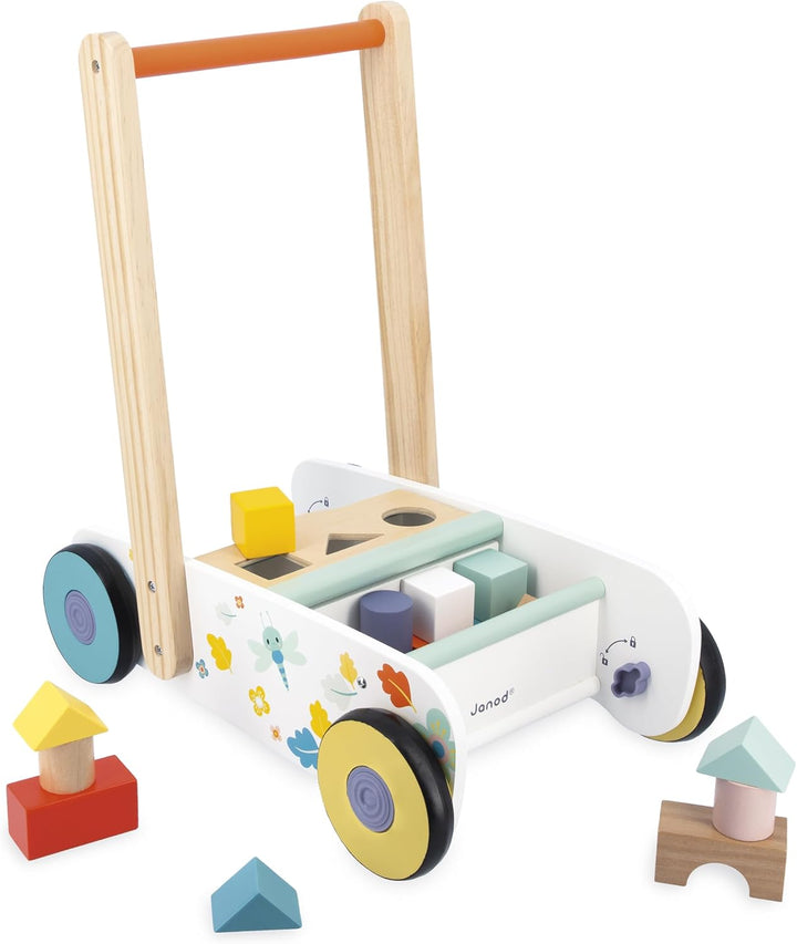 Janod – Lauflernwagen aus Holz für Babys und Kinder Ab 12 Monaten – 18 Holzteile inklusive + Formkas