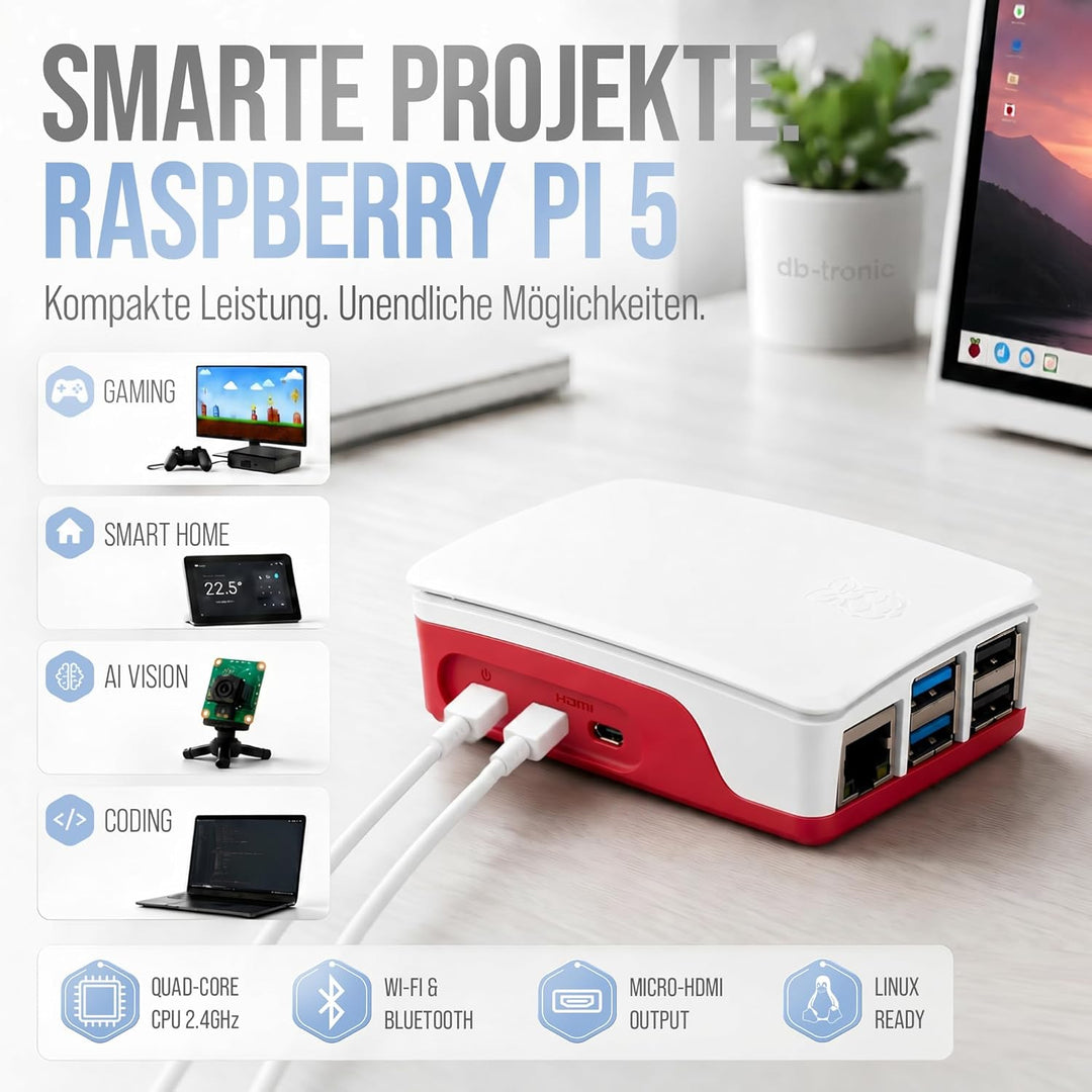 Raspberry Pi 5 8GB Starter-Kit | 128GB Edition | Offizielles 27W Netzteil | Offizielles Gehäuse mit