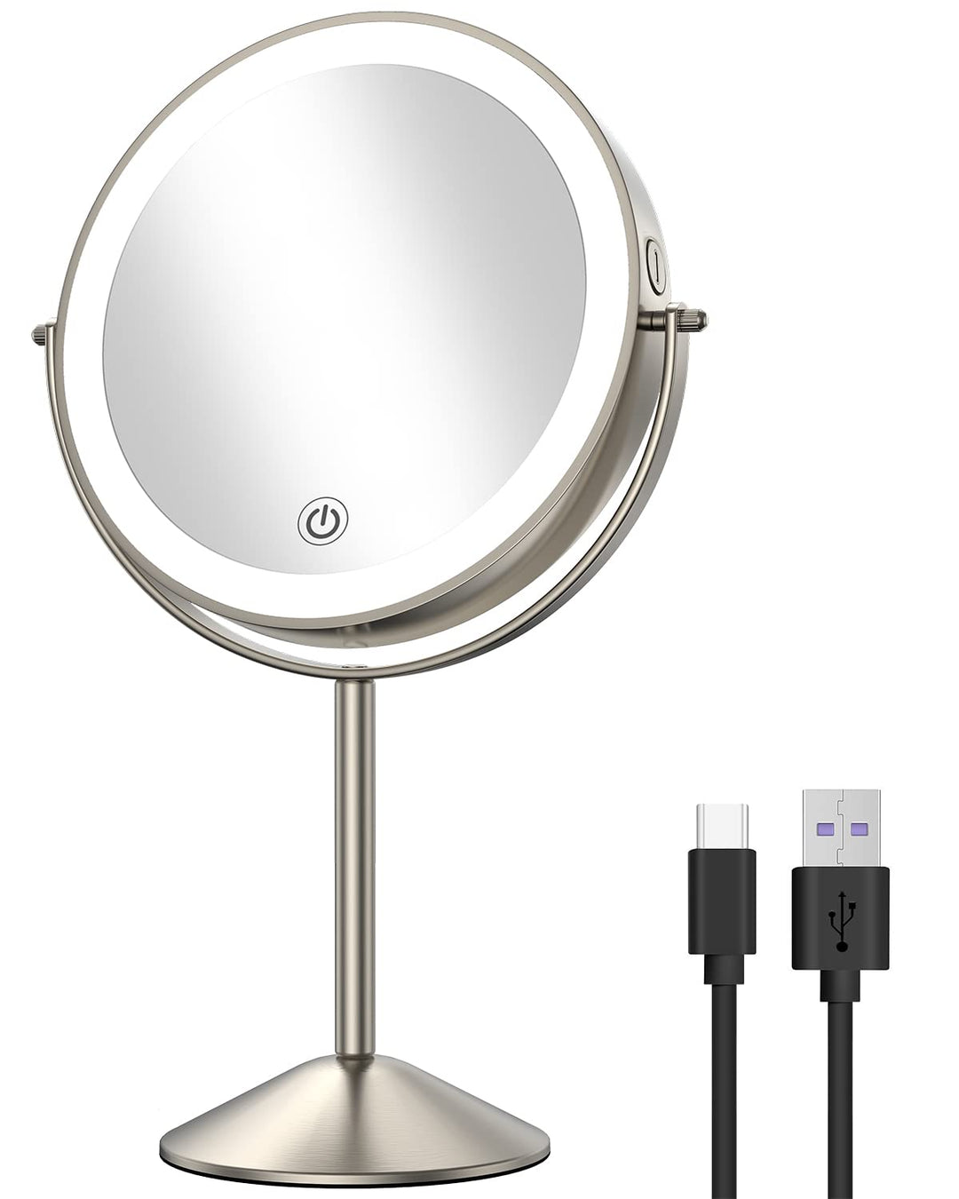 Gospire 8 Zoll Wiederaufladbar Kosmetikspiegel mit Licht, 3 Farben & Dimmable LED, 1X/10X Doppelseit