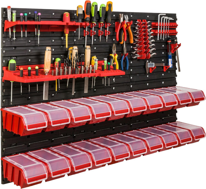 Lagersystem Werkstattregal | 117 x 78 cm | NPKL Wandregal mit Stapelboxen - Wandplatten Extra Starke