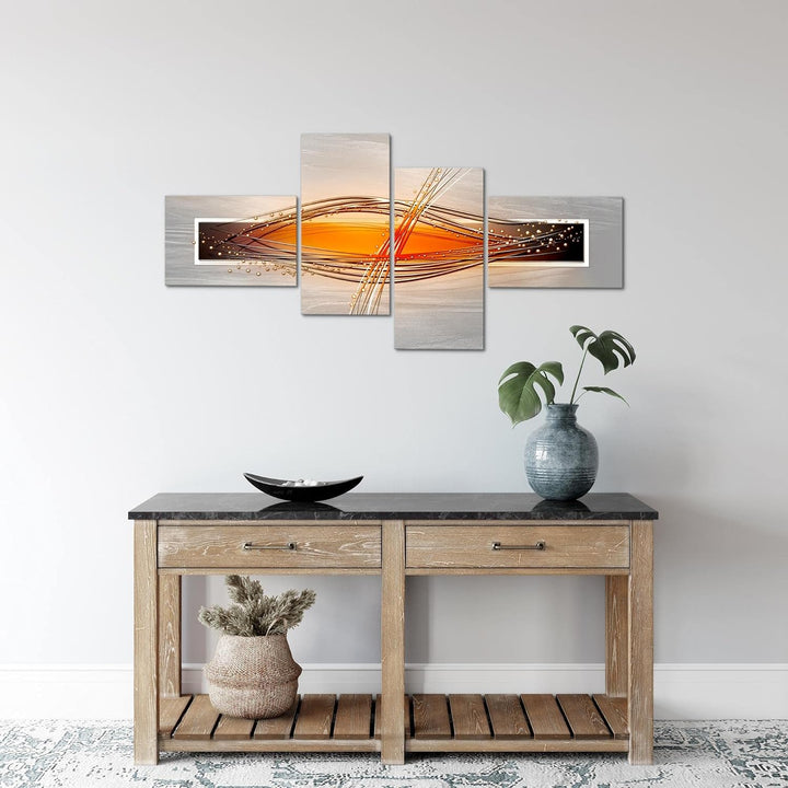 Runa Art Bild Modern Abstrakt - Made in Germany - Wandbilder Grau Orange Weiss 4 Teilig 103342c 100