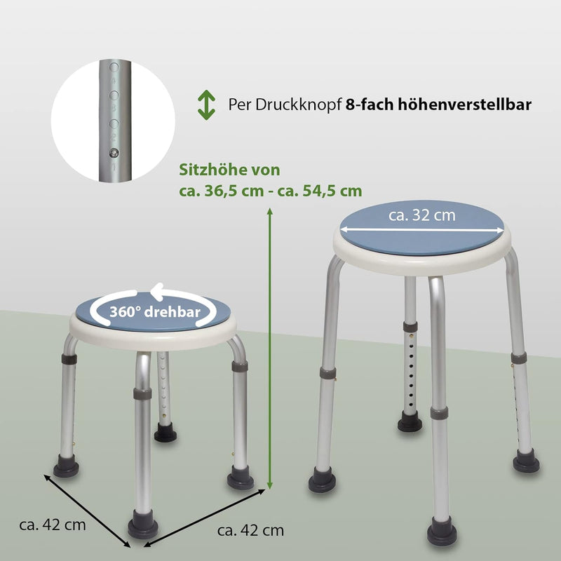 Badhocker Duschhocker Rund Badehocker Badestuhl Duschstuhl Duschhilfe 8-Fach verstellbar 360° Tragkr