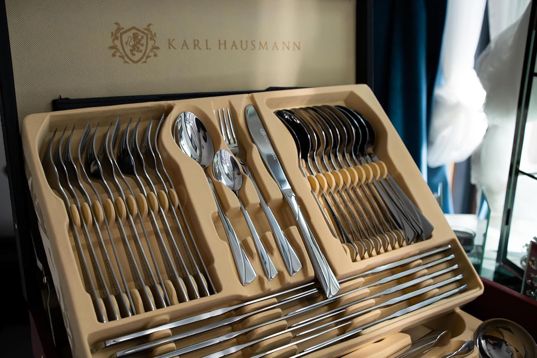 KARL HAUSMANN Besteck Set 12 Personen, 72 teilig Edelstahl Besteckset mit Koffer - Essbesteck mit Me